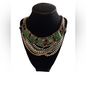 VTG 80’s Faux Jade Costume Layered Twisted Chain Beaded Necklace 20” Choker